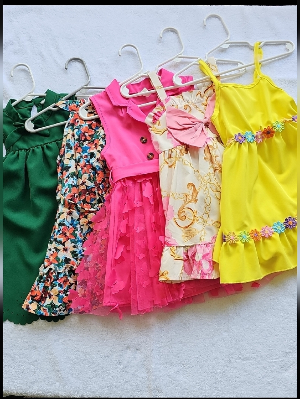 SHEIN BUNDLE Yellow Floral Band green,pink, Floral Sleeveless  Dresses for Girls